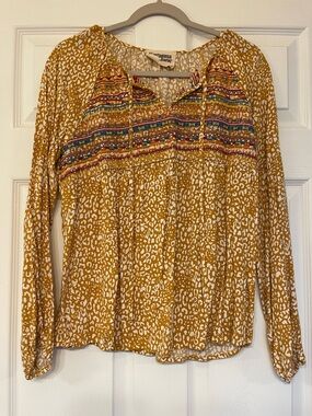 Mustard Yellow Printed Peasant Top